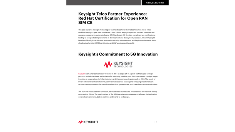 Keysight Telco Partner Experience: Red Hat Certification for Open RAN SIM CE